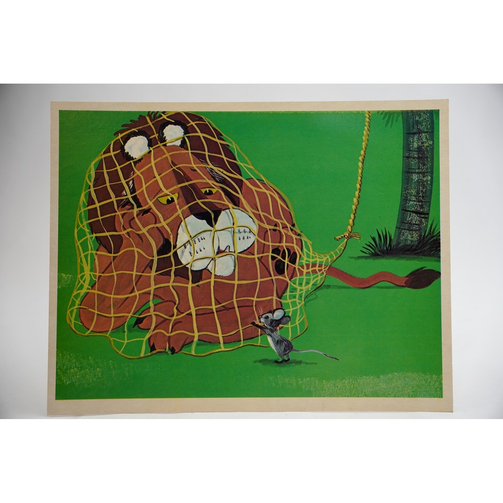 Cooper Films Art‎ Print Poster Childrens Heritage Green Aesop Lion Mouse Fable